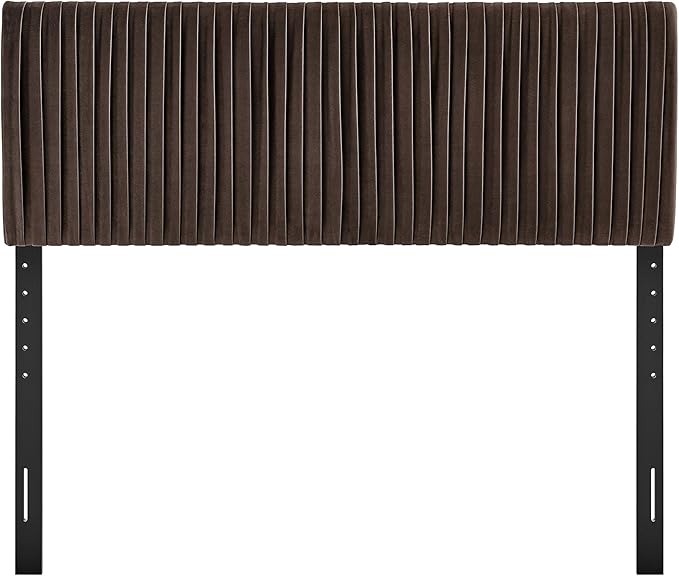 Modway Eloise King Velvet Headboard with Ruched Details in Chocolate Brown - Modern Bed Headboard Only with Stain-Resistant Performance Upholstery, Height-Adjustable Mount
