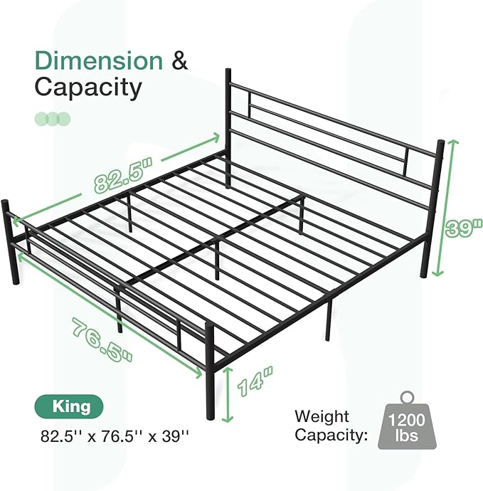 Novilla King Size Bed Frame with Headboard and Footboard, 14 Inch Metal Platform Bed Frame King, Large Storage Space, Strong Metal Slats Support, Mattress Foundation No Box Spring Needed