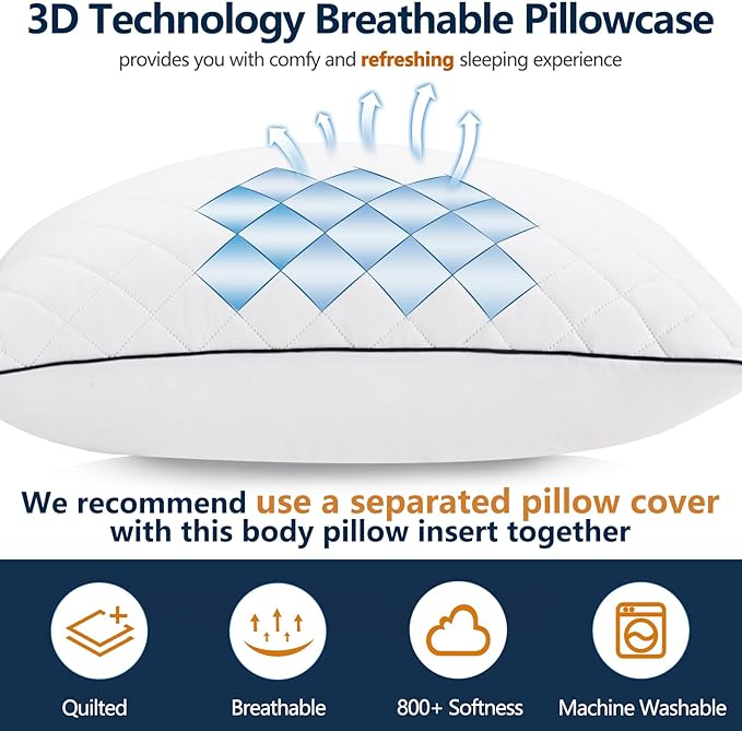 1 MIDDLE ONE Body Pillow, Memory Foam Body Pillows for Adults Sleeping, Long Pillow for Bed, Big Large Firm Full Body Pillow for Side Sleeper, 20x54 Inch, White