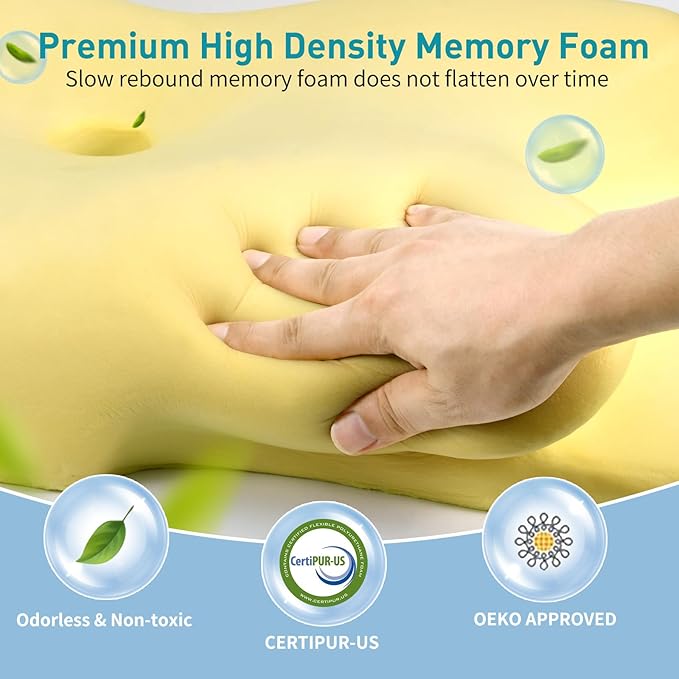 Besyodo Cervical Neck Pillow for Neck Pain Relief, Ergonomic Pillow for Sleeping Contour Memory Foam Pillows with Cooling Pillowcase, Bed Pillow for Side Back Stomach Sleepers