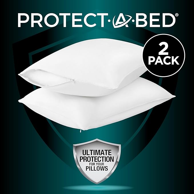 Protect-A-Bed AllerZip Standard 20" x 26" Pillow Protectors (Set of 2), Bed Bug and Dust Mite Proof, Noiseless and Odor-Resistant Pillow Covers, 100% Waterproof, Machine Washable