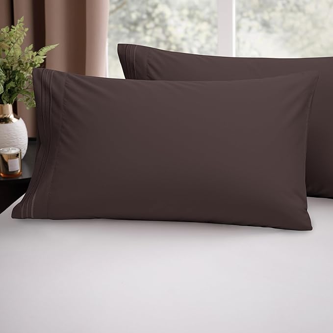 Elegant Comfort Luxury Ultra-Soft 2-Piece Pillowcase Set - 1500 Premium Hotel Quality Microfiber Double Brushed - Wrinkle Resistant, Chocolate Brown, Standard/Queen Size
