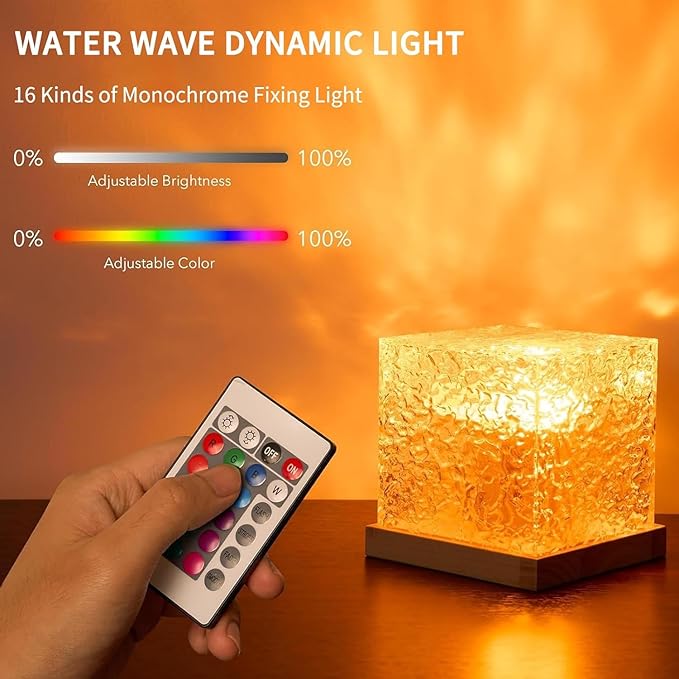 Ocean Wave Projector Light, 16-Color LED Shower Lamp with Remote, 3D Water Ripple Projection, Romantic Ambient Lighting for Kids Room, Relaxation, Bedroom, Bathroom & Night Light