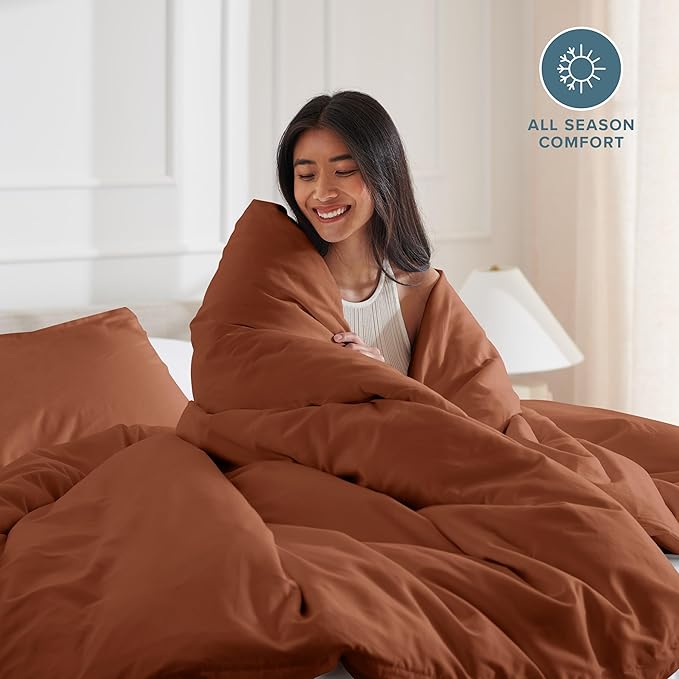 Bare Home Bedding Duvet Cover Extra Long Size - Premium 1800 Super Soft Collection - Lightweight, Cooling - Soft Breathable Bedding Duvet Cover (Twin/Twin XL, Terracotta)