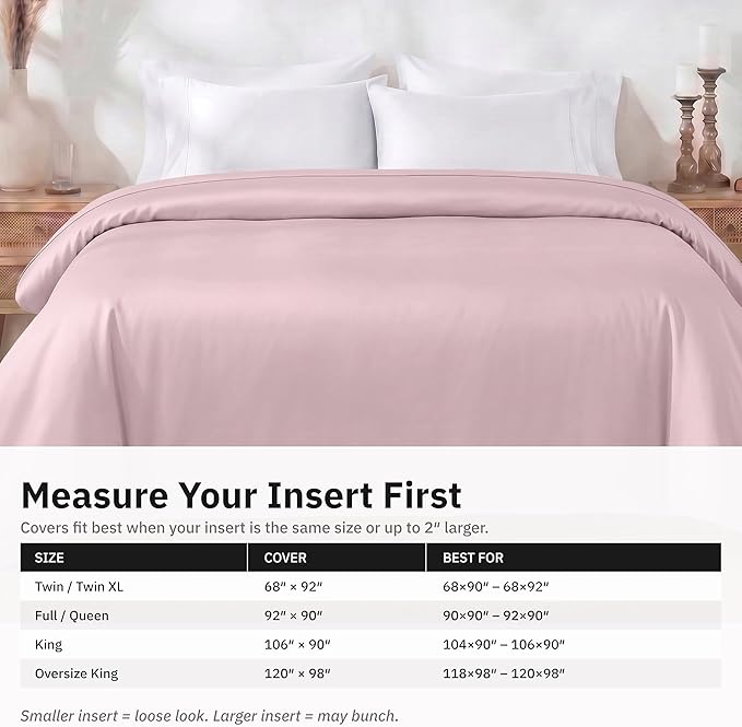 Full/Queen Duvet Cover Only - Premium 400 Thread Count, Natural 100% Cotton Duvet Covers Queen, Soft Sateen Weave, Button Closure and Corner Ties - Pink