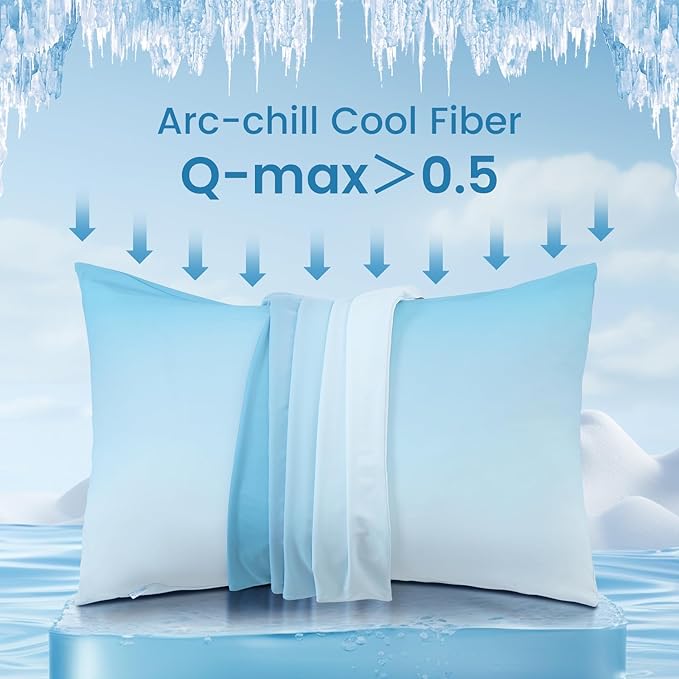 LUXEAR Cooling Pillow Cases, 2 Pack Queen Size Arc-Chill Q-max > 0.5 Gradient Cool Pillowcases for Hair Skin,Silky Cooling Summer Pillow Covers for Hot Sleepers & Night Sweats-Gradient Light Blue