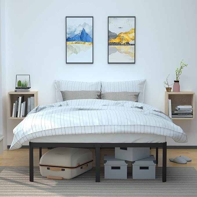 Amazon Basics Heavy Duty Non-Slip Sturdy Bed Frame with Steel Slats, No Box Spring Needed, Noise Free, Easy Assembly, 18" H, Full, Black