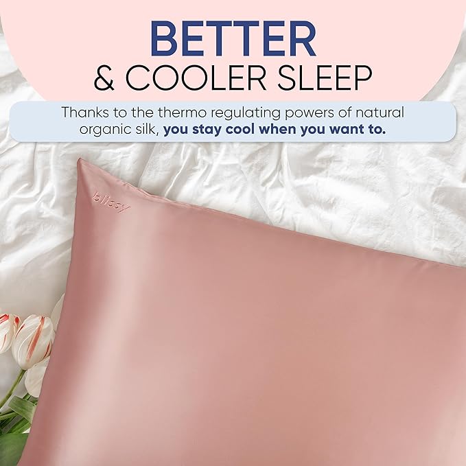 Blissy Silk Pillowcase - 100% Pure Mulberry Silk - 22 Momme 6A High-Grade Fibers - Silk Pillow Cover for Hair & Skin - Regular, Queen & King (Rose Gold, Standard)