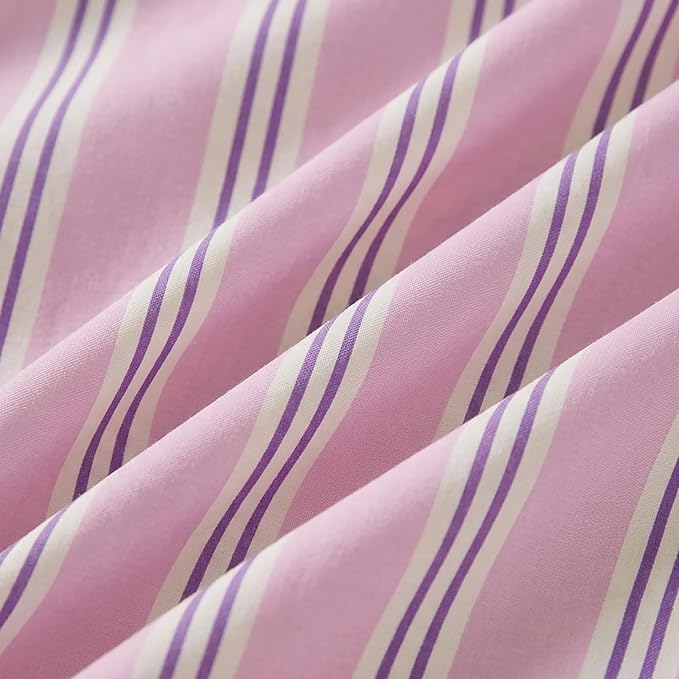 Merryword King Size Pillowcases, 100% Cotton Pillow Cases, Purple Striped Pillowcases, Soft Breathable Ribbon Stripe Pillow Covers, Set of 2