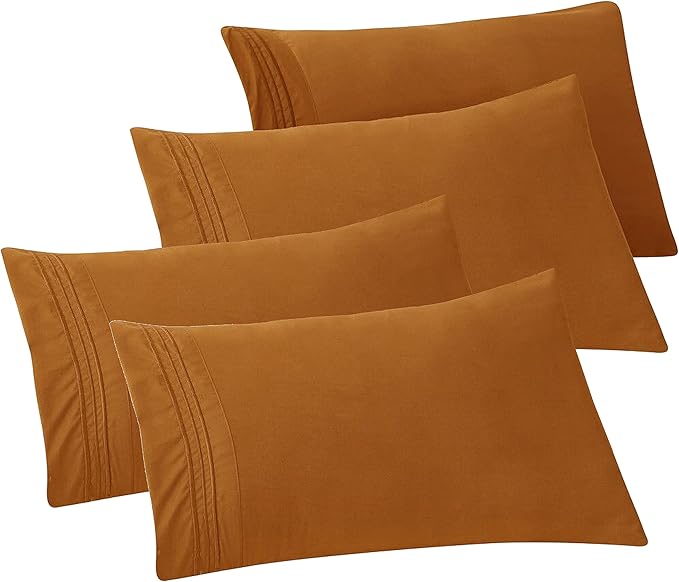 Elegant Comfort 4-PACK Solid Pillowcases 1500 Premium Hotel Quality Microfiber - Smooth Weave, Wrinkle and Stain Resistant, Easy Slip-On, 4-Piece Set, Standard/Queen Pillowcase, Bronze