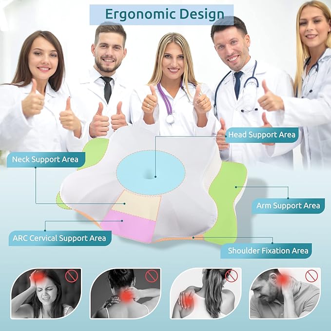 DONAMA Cervical Pillow for Neck and Shoulder Pain Relief, Cooling Contour Memory Foam Pillow, Ergonomic Neck Support Pillow for Side Back Stomach Sleepers with Removable Pillowcase Pure White