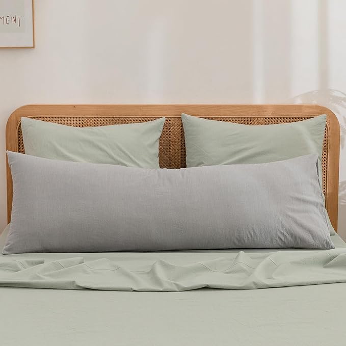 BESTOUCH 100% Washed Cotton Pillowcase for Hair and Skin Linen Feel Soft Comfortable Breathable 1 Pcs Pillow Case with Envelope Closure Solid Light Grey Body 20x54 Inches