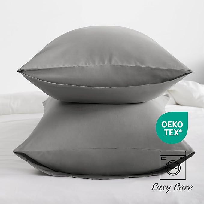 NTBAY Queen Pillow Cases Set of 2, 2 Pack Brushed Microfiber 20x30 Pillow Cases, Soft, Wrinkle, Fade, Stain Resistant Smoke Grey Pillow Cases with Envelope Closure, 20x30 Inches, Smoke Grey