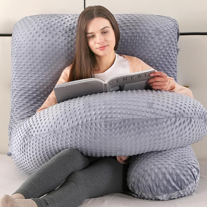 U-Shaped Full Body Pregnancy Pillow for Sleeping – 57" Maternity Pillow with Removable Cover, Support for Back, Legs, Belly & Hips (Velvet-Black Grey)