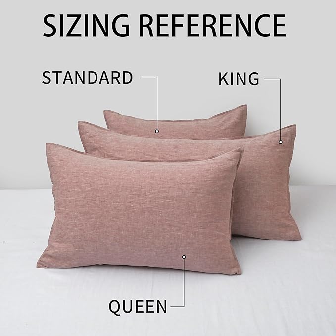 CHUFFED Linen Pillow Cases 2 Pack 100% Linen Standard Pillowcases, Breathable and Cooling Washed Pillow Shams with Zipper Closure, 20x26 Inches,Smokey Pink