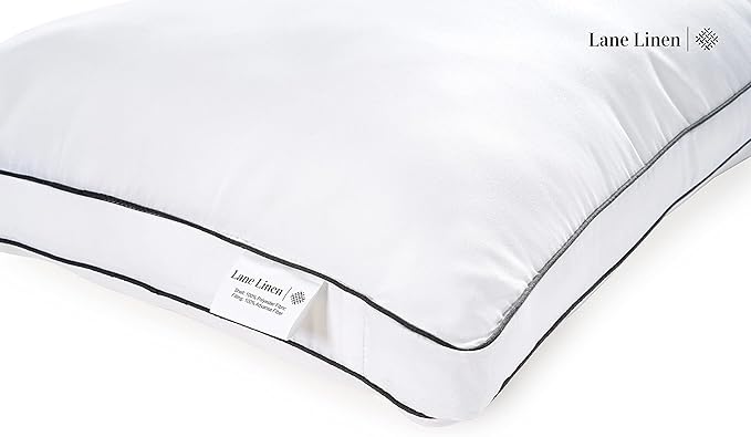 LANE LINEN Bed Pillows Standard Size Set of 2-20"x26" Medium Firm Down Alternative Pillows for Sleeping, Hotel Quality Back Stomach or Side Sleeper Pillow, Cooling Soft Breathable Easy Care - White