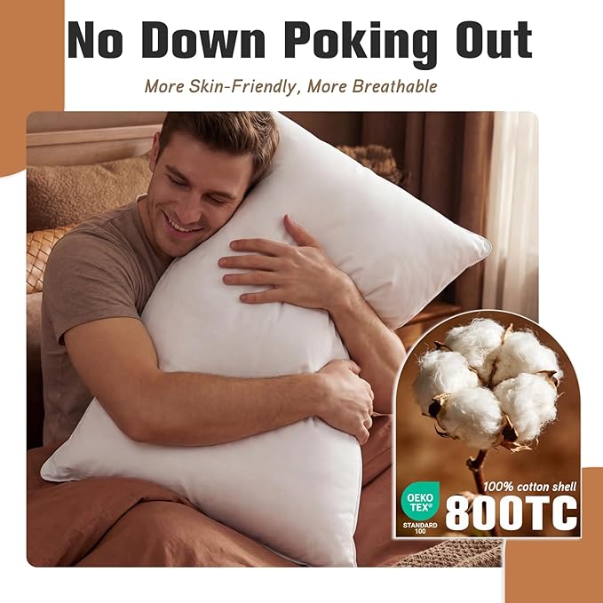 Canadian Goose Down Pillows Queen Size 80% Goose Down and 20% Goose Feathers,1650+ Fill Power White Down Pillow with 800 Thread Count Cotton Shell,Ultra Comfort Bed Pillows(White 20"x30" 1 Pack)