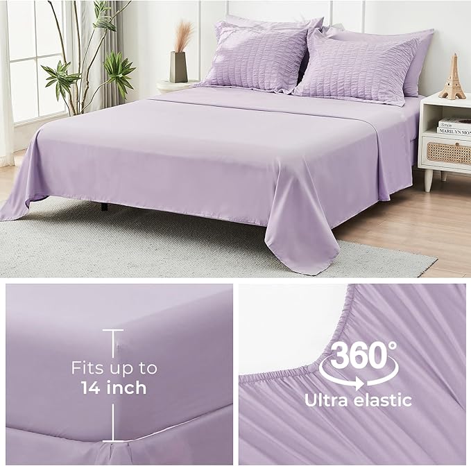 HYMOKEGE Lavender Duvet Cover King Size, Ultra Soft 3-Piece Seersucker Duvet Cover Set with Zipper Closure, Soft Brushed Microfiber Bedding Set with 8 Corner Ties (104"x90", 2 Pillowshams)
