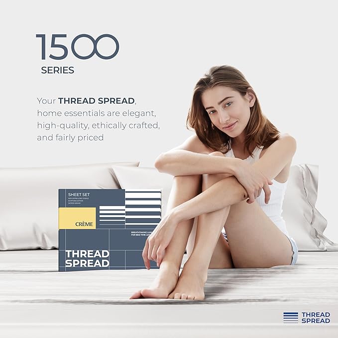 THREAD SPREAD 100% Egyptian Cotton Damask King Size Sheets Set - Luxury 1500 Series Egyptian Cotton Sheets King Size (4 PC, Silver Stripe), Silky Soft, Sateen & Cooling, 17" Deep Pocket Bed Set