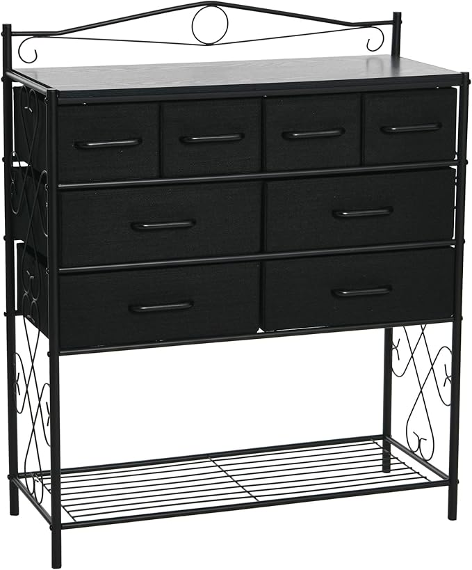 Household Essentials Black Oak & Iron Apothecary 8-Drawer Sideboard