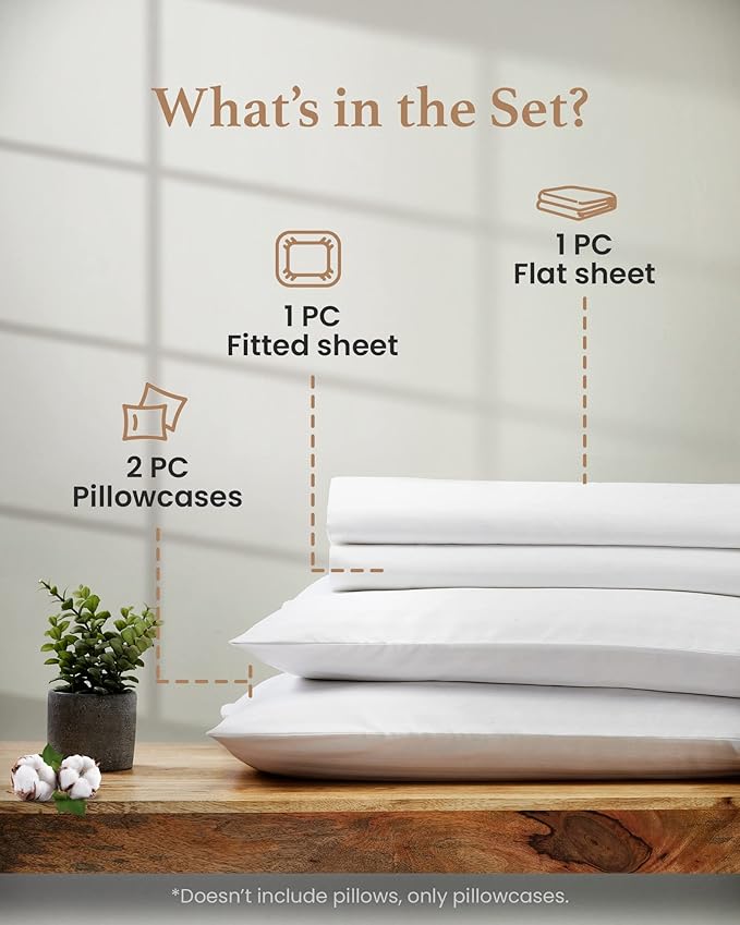 Good Sleep Bedding California King Sheets, 4 Piece, 100% Egyptian Cotton Cal King Sheets, Sateen Weave Bed Sheets, Ultra-Soft, 16" California King Sheet Sets Deep Pocket - White