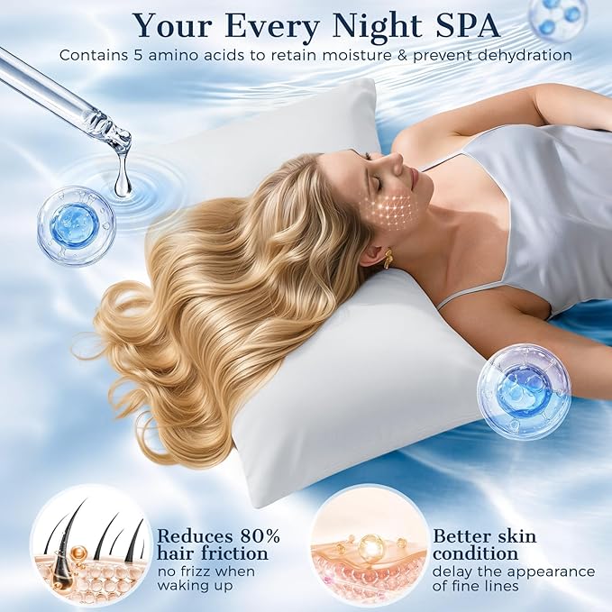 Cooling Pillow Cases 2 Pack Standard Size Cooling Pillowcases for Hot Sleeper Q-Max>0.5, Hydrates Skin & Hair, Reduces Wrinkles & Frizz, Soft Smooth Silky Pillowcases Envelope Set of 2, White