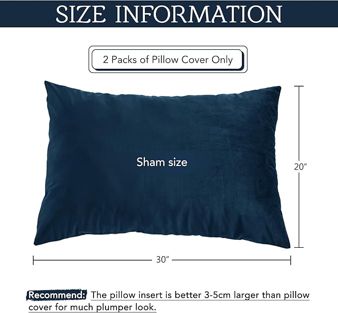StangH Bed Pillow Pillowcase Thick Soft Velvet Fabric Zippered Pillow Covers for Bed/Couch/Sofa, Queen Size (Navy Blue, 20 x 30 inches) Set of 2, Warm Cozy Pillow Protector