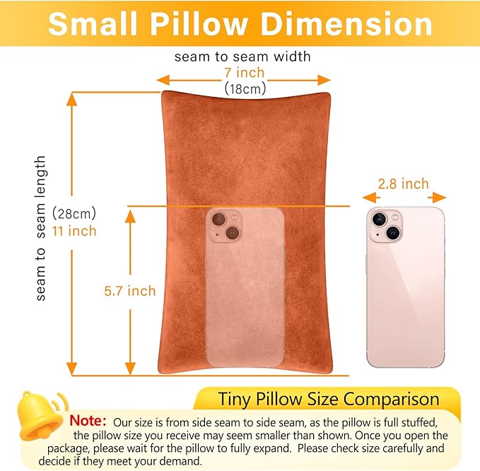 1 MIDDLE ONE 2 Pack Small Pillow, Memory Foam Mini Pillow 11 X 7 Inches for Travel, Sleeping, Nap and Neck, Knee, Lumbar Support, Tiny Cushion for Pet, Dogs (Orange)