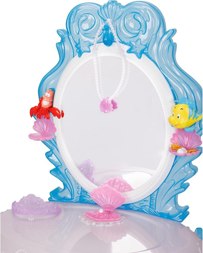 Disney Princess Ariel Vanity for Girls with Lights & Sounds, Plays "Under The Sea" - Magical Light Up Effect Looks Just Like Water! Pretend Play Girls Vanity Set with Mirror and Stool