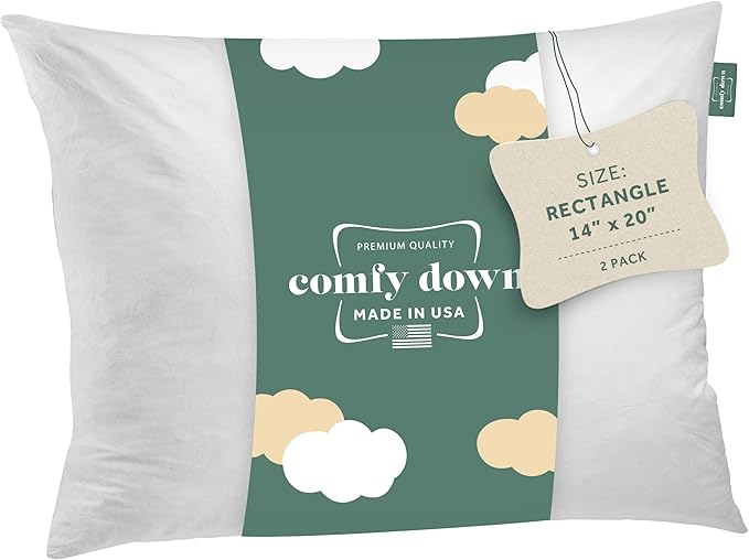 ComfyDown 14x20 Throw Pillow Inserts (Set of 2), Down & Feather Fill, 100% Cotton Cover, Made in USA – Premium Soft Lumbar Decorative Pillow Forms Sham Stuffers for Bed, Sofa & Couch