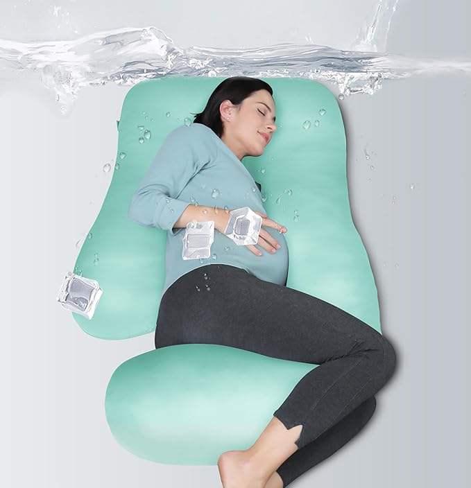 MOON PARK Pregnancy Pillows for Sleeping - U Shaped Full Body Maternity Pillow with Removable Cover - Support for Back, Legs, Belly, HIPS - 65 Inch - Turquoise - Cooling Cover