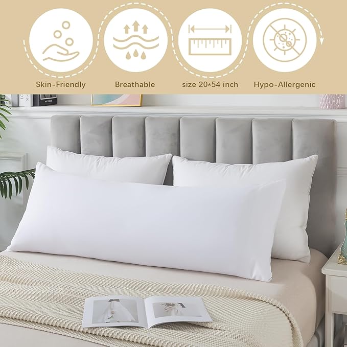 Memory Foam Body Pillow Insert, Soft Large Long Bed Pillow for Adults, Breathable Full Body Pillow, White