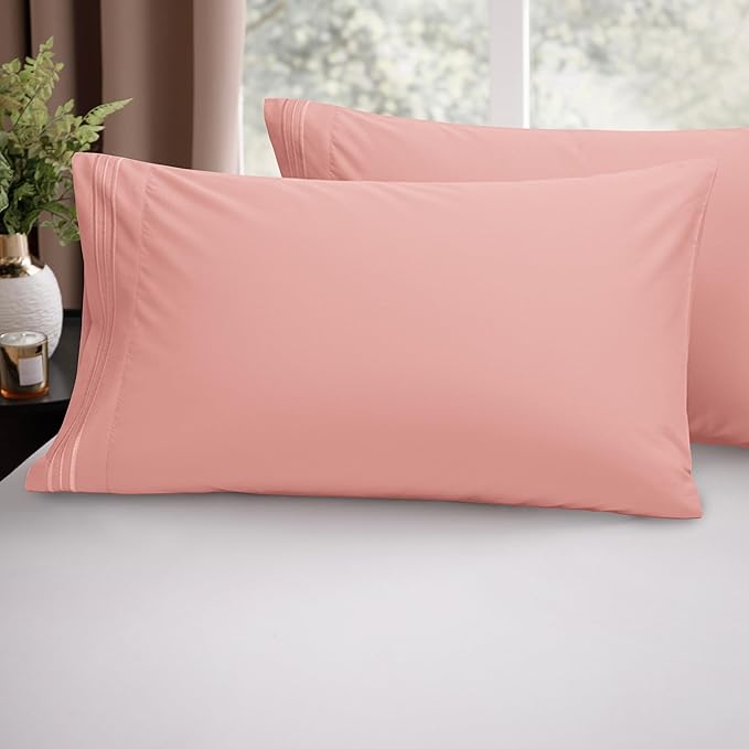 Elegant Comfort Luxury Ultra-Soft 2-Piece Pillowcase Set - 1500 Premium Hotel Quality Microfiber Double Brushed - Wrinkle Resistant, Standard/Queen, Dusty Rose