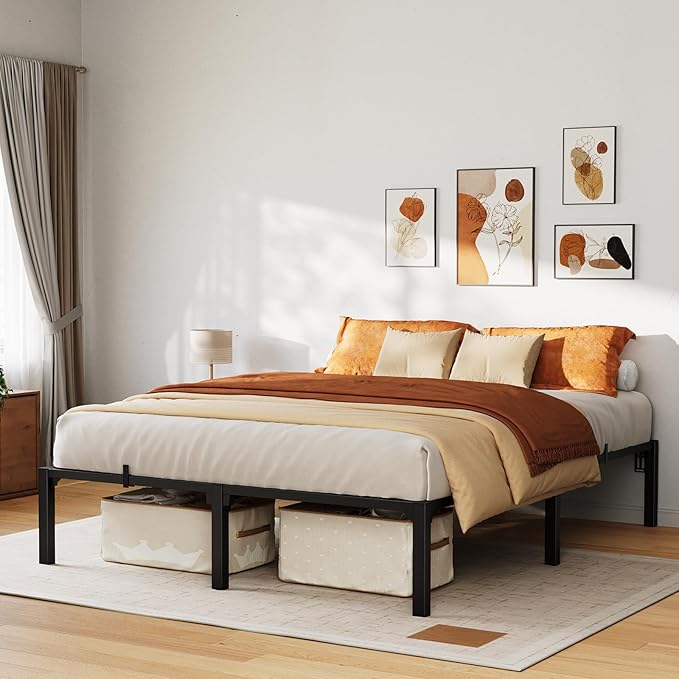 GarveeHome 8 Inch Queen Bed Frame, Heavy Duty Metal Platform Bed Frame with Reinforced Slats & 800 lbs Capacity, Easy Assembly, Noise Free, No Screws Needed,No Box Spring Needed