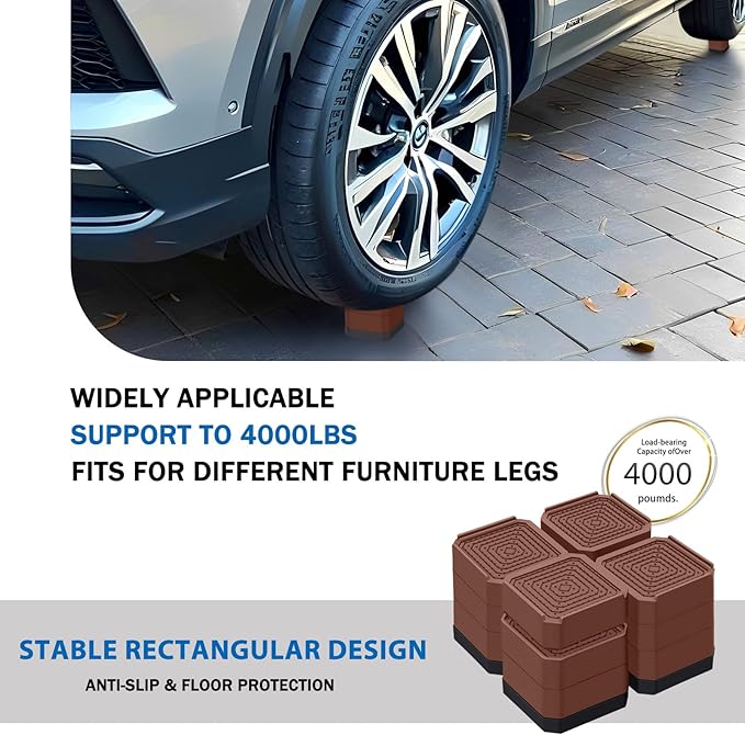 ANNKUT Bed Risers and Furniture Risers, Heavy Duty Adjustable Lifting Blocks for Couches, Desks, and Chairs, Elevates 1.5、3 or 4.3 Inches, Holds up to 4000 lbs (Brown)