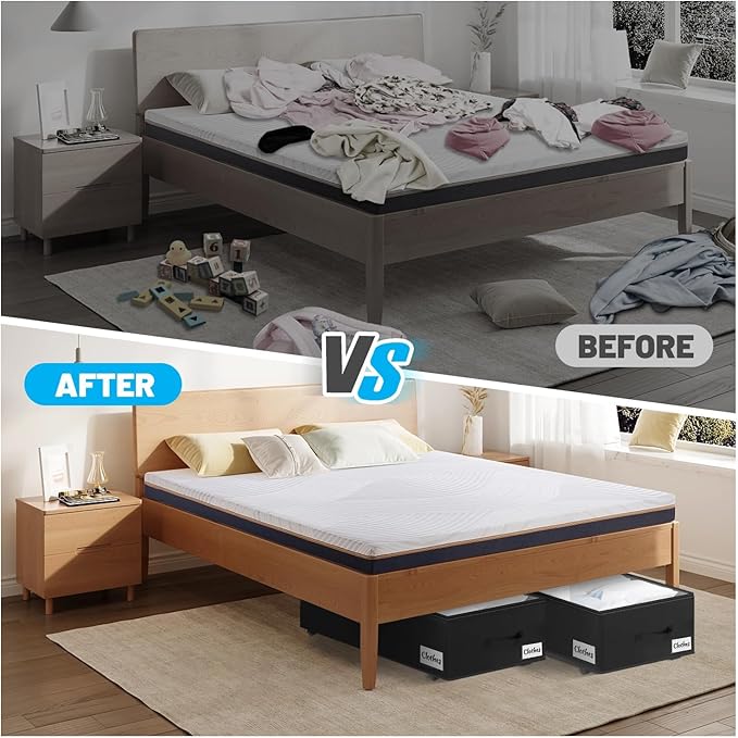 Under Bed Storage with Wheels, 2-Pack 10" Height XXL 60L Rolling Storage Bins, Quick Assembly Underbed Shoe Storage Containers with Clear Lid & Label, Dorm Under Bed Drawers for Clothes, Shoes, Grey