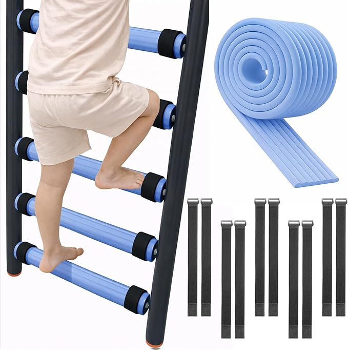Bunk Bed Ladder Pads 6.5 Ft with 10 Adjustable Straps, Soft Foam Ladder Cover for Loft Bed, Cushioned Step Pads for Comfortable Climbing, Secure Fit, Blue