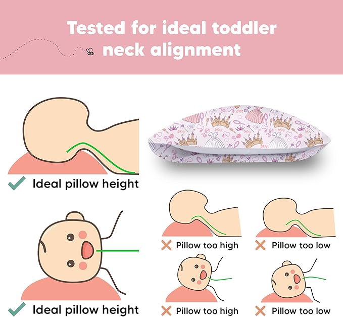 Toddler Pillow with Pillowcase - 13x18 My Little Dreamy Kids Travel Bed Pillows for Sleeping, Organic Cotton Small Pillowcase, Soft & Breathable, Machine Washable,Toddlers 2-5 years old(Dear Princess)