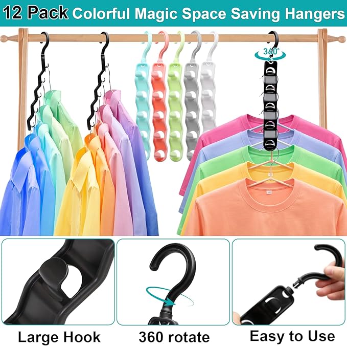 Closet Organizers and Storage,Upgraded Organization and Storage Clothes Hanger,12 Pack College Dorm Room Essentials,Sturdy Closet Organizer Home Essentials Space Saving Hangers for Thick Clothe