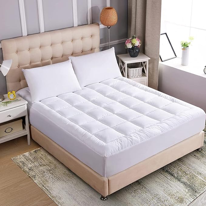 WhatsBedding Waterproof Mattress Pad Cal-King Size Cotton Top Down Alternative Filling Pillowtop Mattress Topper Cover-Fitted Quilted (Waterproof Cal-King)