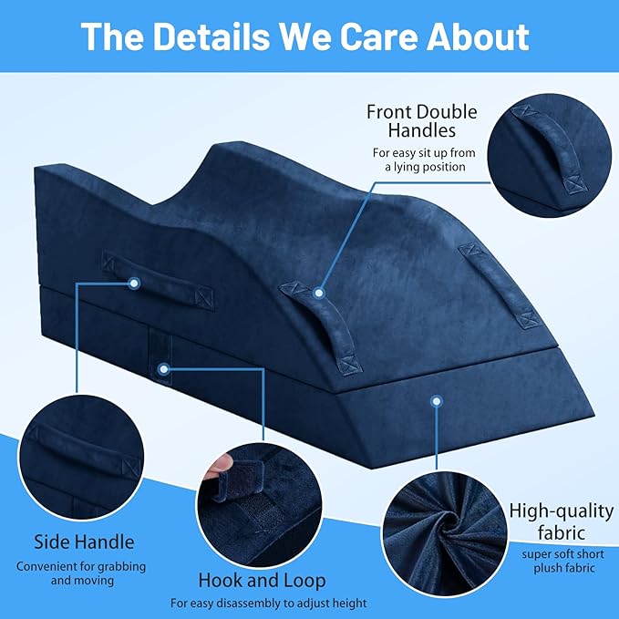 TranquilRelax Leg Elevation Pillows, Wedge Pillow for After Surgery Or Rest, Memory Foam Leg Support Adjustable, Back Knee Hip Ankles Pain Relief, Knee Pillow for Sleeping Blood Circulation Blue