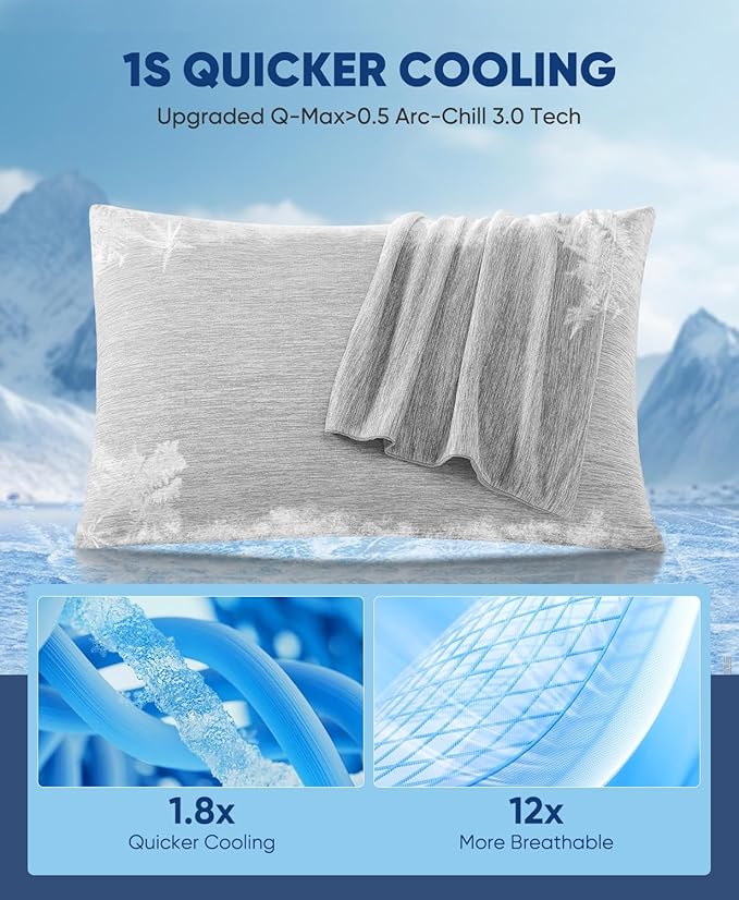 LUXEAR 2 Pack Cooling Pillow Cases King Size, Arc-Chill Q-Max > 0.5 for Hot Sleepers, Hair & Skin Friendly, Double-Sided, Machine Washable, Hidden Zipper, Gift for Women Men, 20x36, Gray