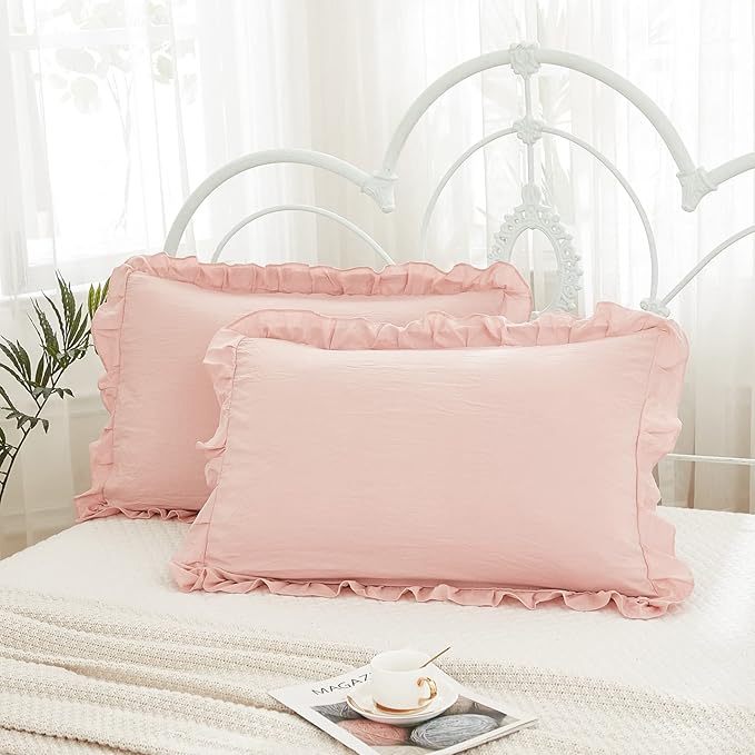 Merryword Pink Pillow Shams Standard Pillowcases 20x26inch Pink Ruffle Cute Pillow Cover Set of 2 Shabby Chic Soft Microfiber Pillowcases 2 Pack