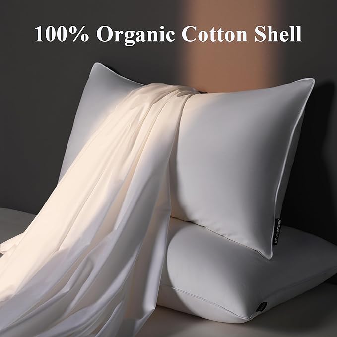 DOWNSTORIA Goose Feather Down Pillow Standard Size Set of 2, Hotel Collection Bed Pillows for Sleeping, 2 Pack, Down Surrounded Soft Medium Firm Pillows for Side Back Sleepers 20 x 26 in.