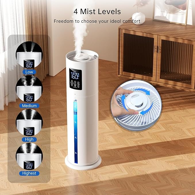 8L/2.1 Gal Humidifiers for Bedroom Large Room, 4 Levels Cool Mist Humidifier with Clear Tank, 7 Color Lights Essential Oil Diffuser with 16H Timer,for Home Plants (snowy white)