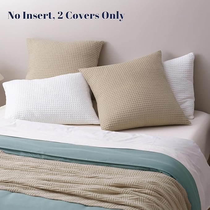 PHF Ultra Soft Waffle Weave Euro Shams Pillow Covers, No Filling, 2 Pack 26" x 26" Bed Cushion Covers, Breathable & Skin-Friendly Bed Pillow Shams for Stylish Home Decor, Khaki