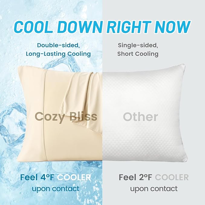 Cozy Bliss Cooling Pillow Cases for Hot Sleepers, Q-Max>0.45, Queen Size Set of 2, Soft & Silky Pillow Covers with Envelope Closure,Gift, Khaki, 20x30 Inches