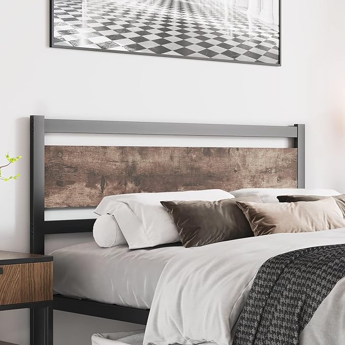 Headboard Only Wooden Headboard with Metal Slats Sturdy Rustic Headboards Easy Assembly, Twin XL/Queen/King (Queen)