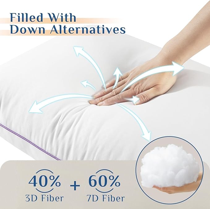 JOLLYVOGUE Pillows King Size Set of 2, Washable Supportive Bed Pillows with Super Soft Down Alternative Fill, Luxury Fluffy Hotel Quality for Side, Back, and Stomach Sleepers