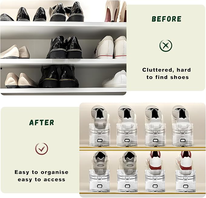 FENRUNXU Shoe Slots Organizer for Closet,24 Pack Shoe Stacker Shoe Rack Organizer for Closet Space Saver Storage Shoe Holder Organization(Transparent)